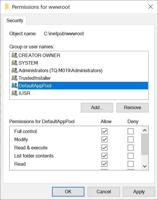Removing the IUSR account from the directory permissions