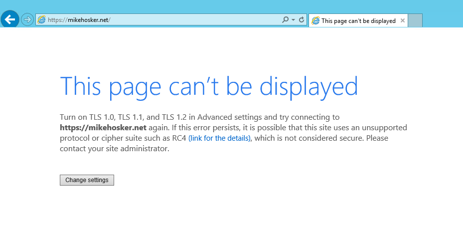 Internet Explorer TLS error page
